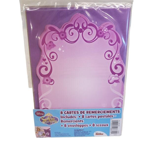 Disney Princess Sofia the First Thank You Cards Envelopes Stickers 8 Pack Cards - Picture 4 of 6